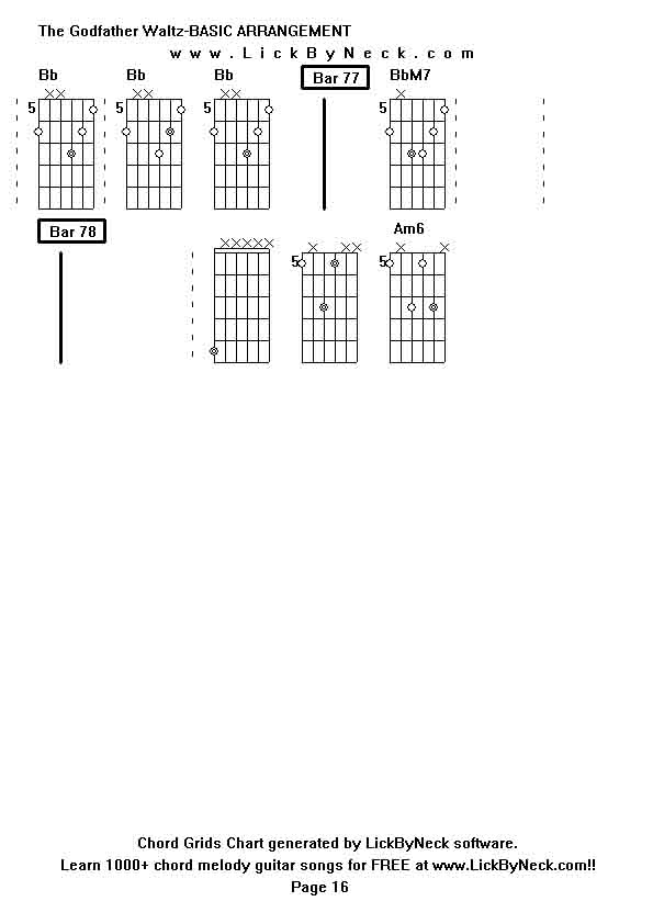 Chord Grids Chart of chord melody fingerstyle guitar song-The Godfather Waltz-BASIC ARRANGEMENT,generated by LickByNeck software.